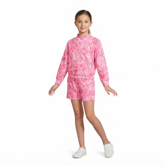 Baby Girls Pink Leaves Camo Choker Top Pockets Short Clothes Set