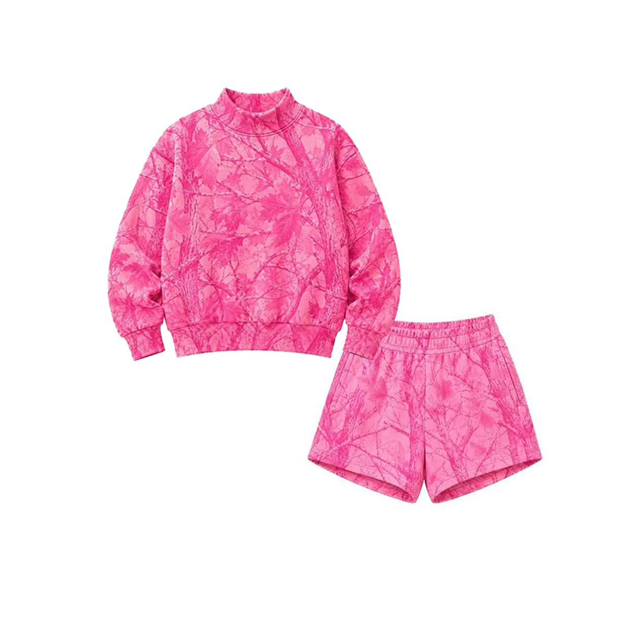 Preorder moq 5 Adult Women Pink Leaves Camo Top Pockets Short Clothes Sets