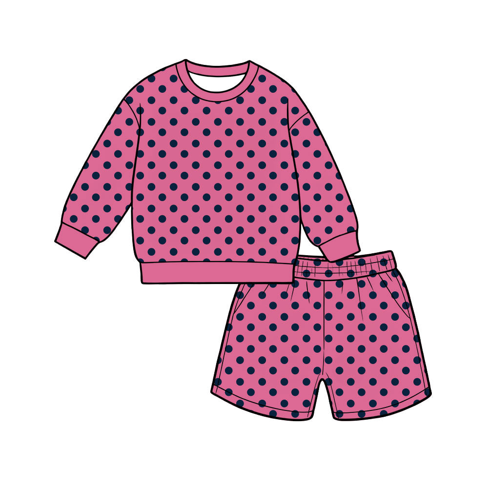 Preorder moq 5 Adult Women Pink Polka Dots Top Pockets Short Clothes Sets