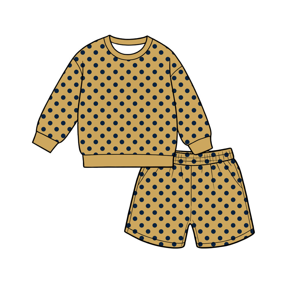Preorder moq 5 Adult Women Gold Polka Dots Top Pockets Short Clothes Sets