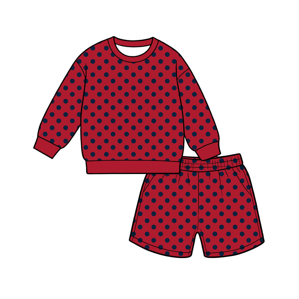 Preorder moq 5 Adult Women Red Polka Dots Top Pockets Short Clothes Sets