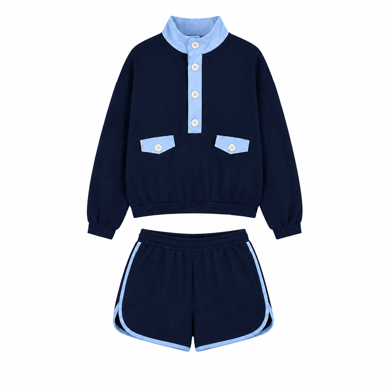 Preorder moq 5 Adult Women Long Sleeve Button Pockets Top Short Clothes Sets