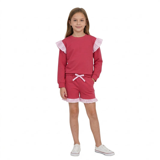 Baby Girls Watermelon Red Flutter Sleeve Top Pockets Ruffle Short Clothes Set