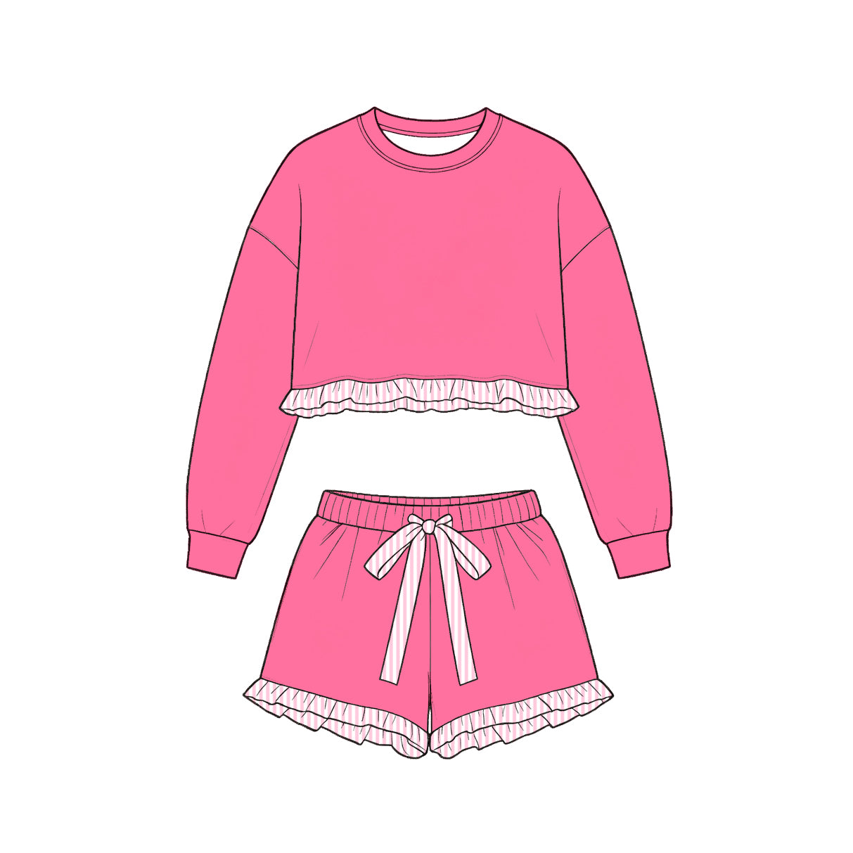 Baby Girls Pink Long Sleeve Shirt Top Ruffle Short Clothes Set Preorder