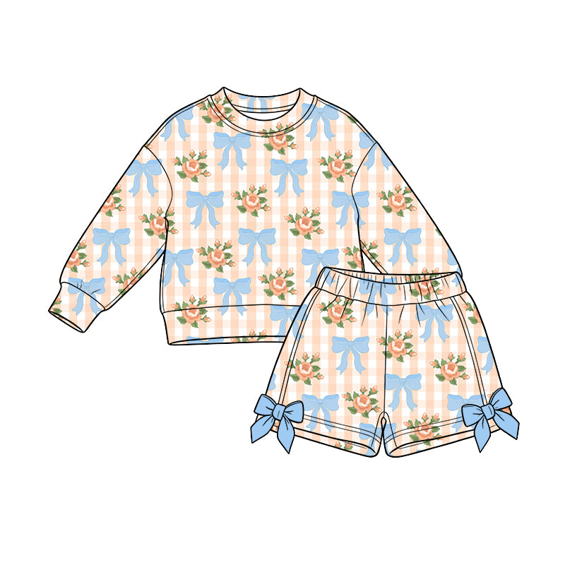 Baby Girls Bows Flowers Long Sleeve Top Short Clothes Set Preorder