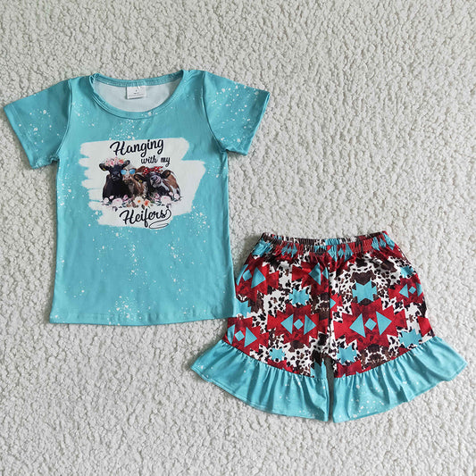 Sibling Baby Girls Summer Western Cowgirls Shirts Shorts Outfits