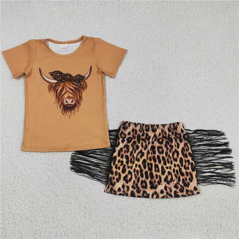 USA Shop Baby Girls Cow Western Tassel Skirts Clothes Sets