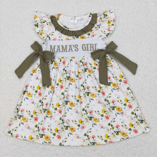 Sibling Mama's Girl Baby Girls Green Floral Bows Rompers Dresses