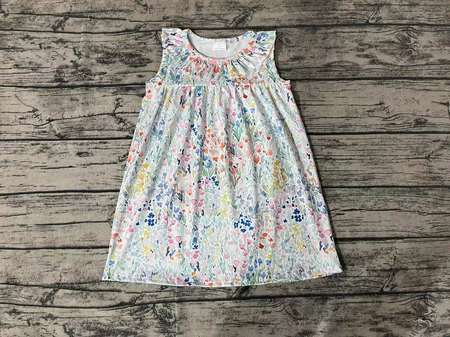 Baby Girls Green Pink Floral Ruffle Knee Length Dresses