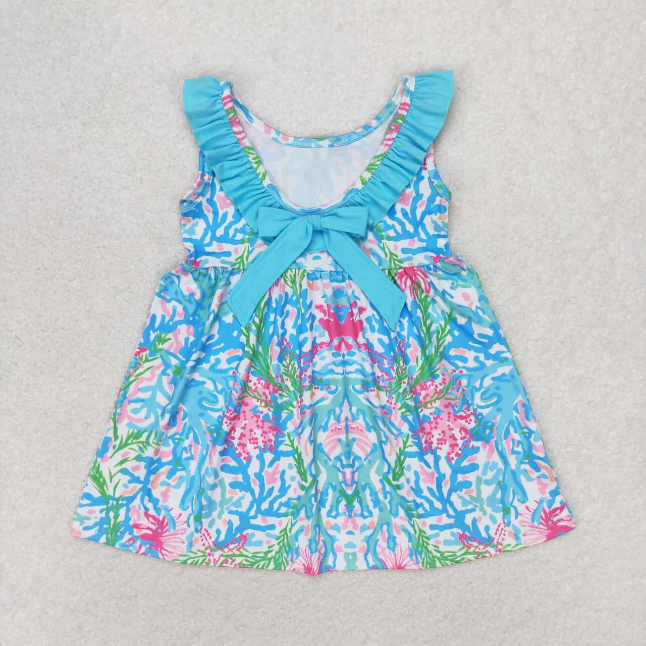 Sibling Baby Girls Sleeveless Flowers Back Bows Ruffle Collar Knee Length Dresses