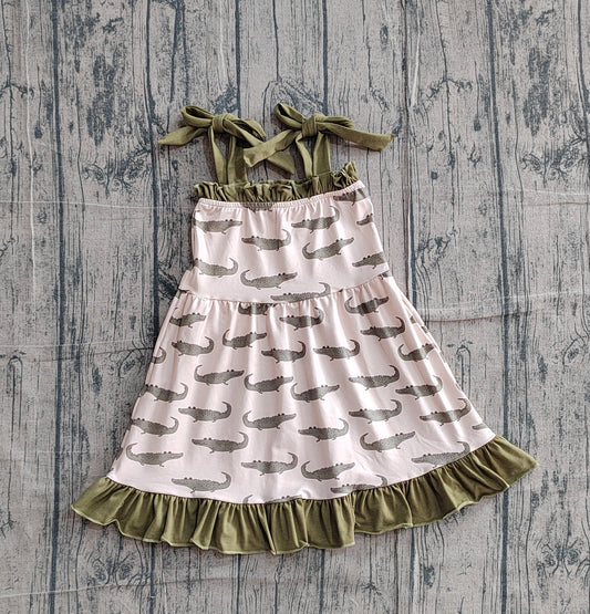 Baby Girls Strap Crocodile Ruffle Knee Length Dresses