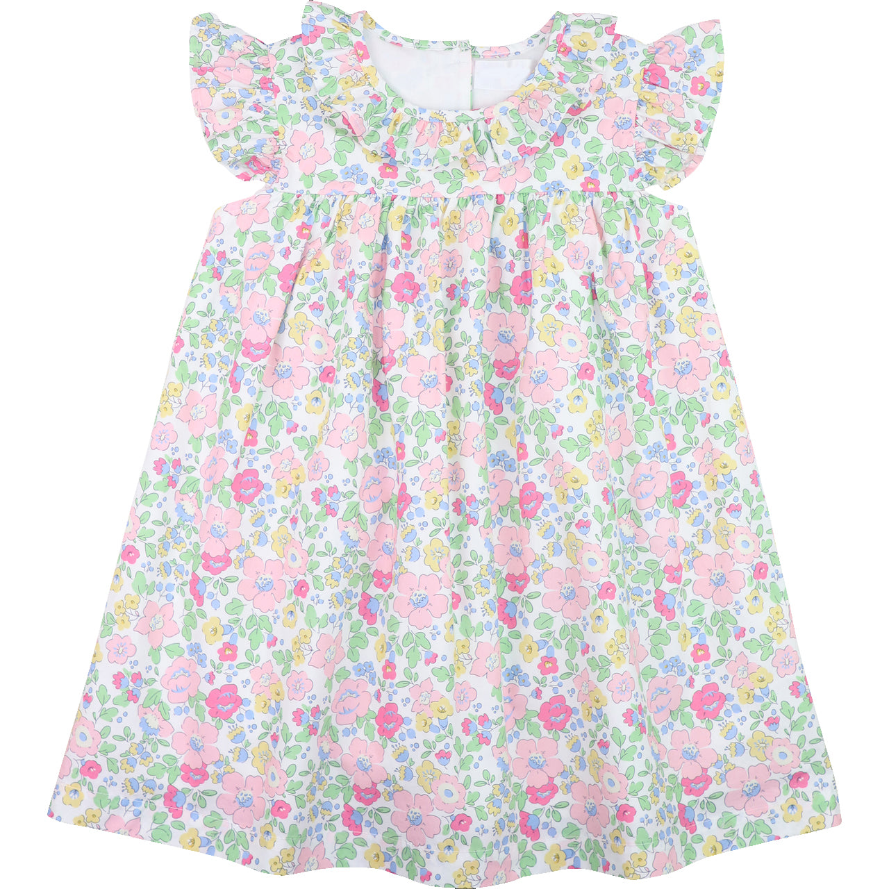 Preorder moq 5 Baby Girls Pink Small Flowers Flutter Sleeve Knee Length Dresses
