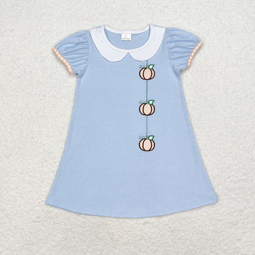 Baby Girls Blue Short Sleeve Pumpkins Knee Length Dresses
