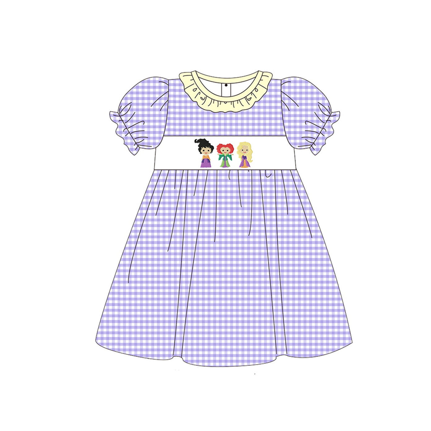 Baby Girls Purple Checkered Halloween Withces Knee Length Dresses Preorder