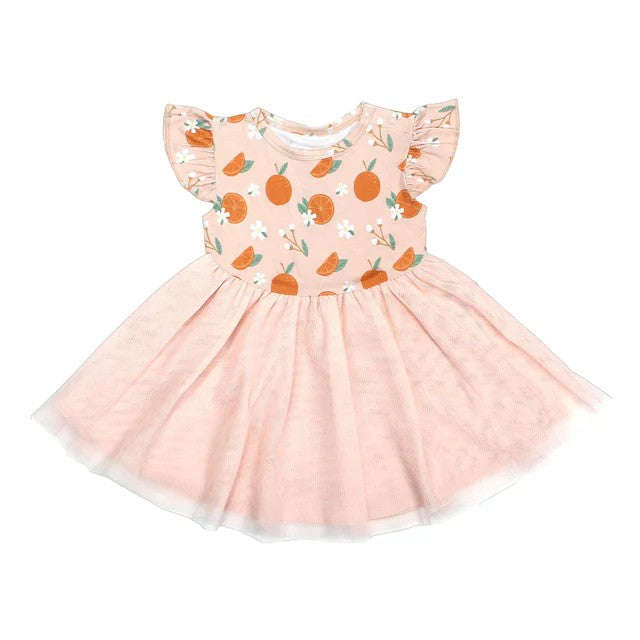 Preorder moq 5 Baby Girls Orange Flowers Tutu Ruffle Knee Length Dresses