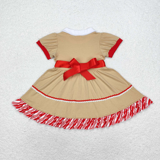 Baby Girls Christmas Gingerbread Bow Knee Length Dresses