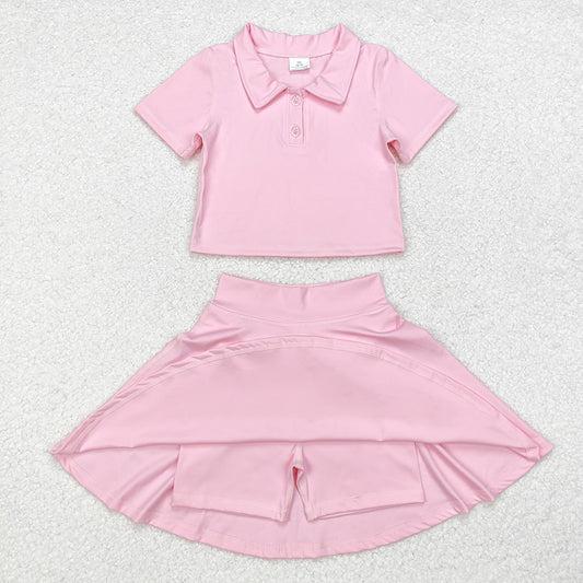 Baby Girls Pink Buttons Shirt Skirt Active Wear Clothes Sets