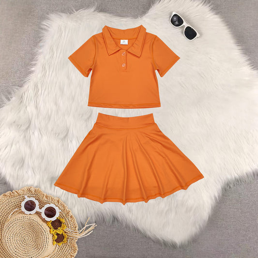 Sibling Baby Girls Orange Knit Knee Length Active Wear Dresses Set