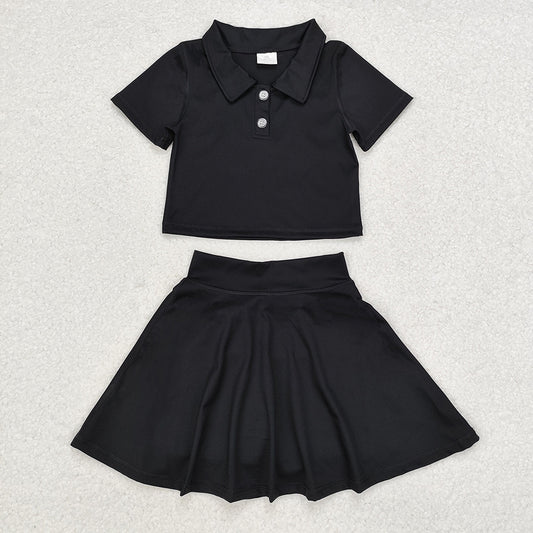 Sibling Girls Black Shirt Skirt Active Wear Clothes Sets