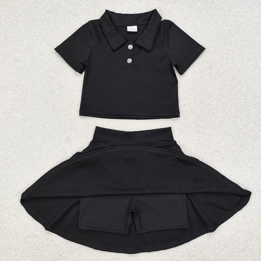 Baby Girls Black Buttons Shirt Skirt Active Wear Clothes Sets