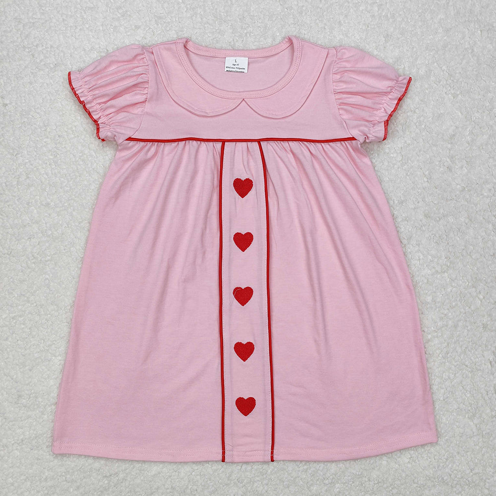 Baby Girls Valentines Pink Hearts Short Sleeve Knee Length Dresses