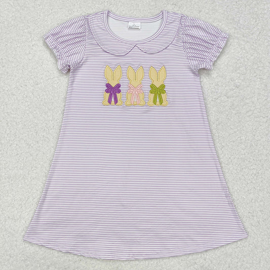 Sibling Baby Girls Lavender Stripes Bunny Rompers Dresses