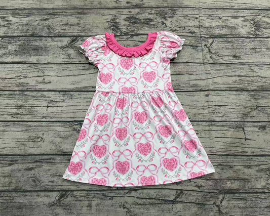 Baby Girls Pink Rose Flowers Bows Knee Length Dresses