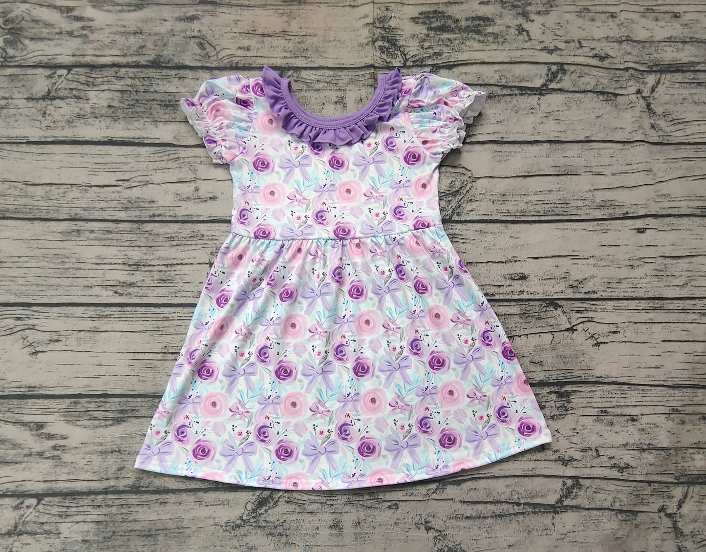 Baby Girls Purple Flowers Bows Knee Length Dresses