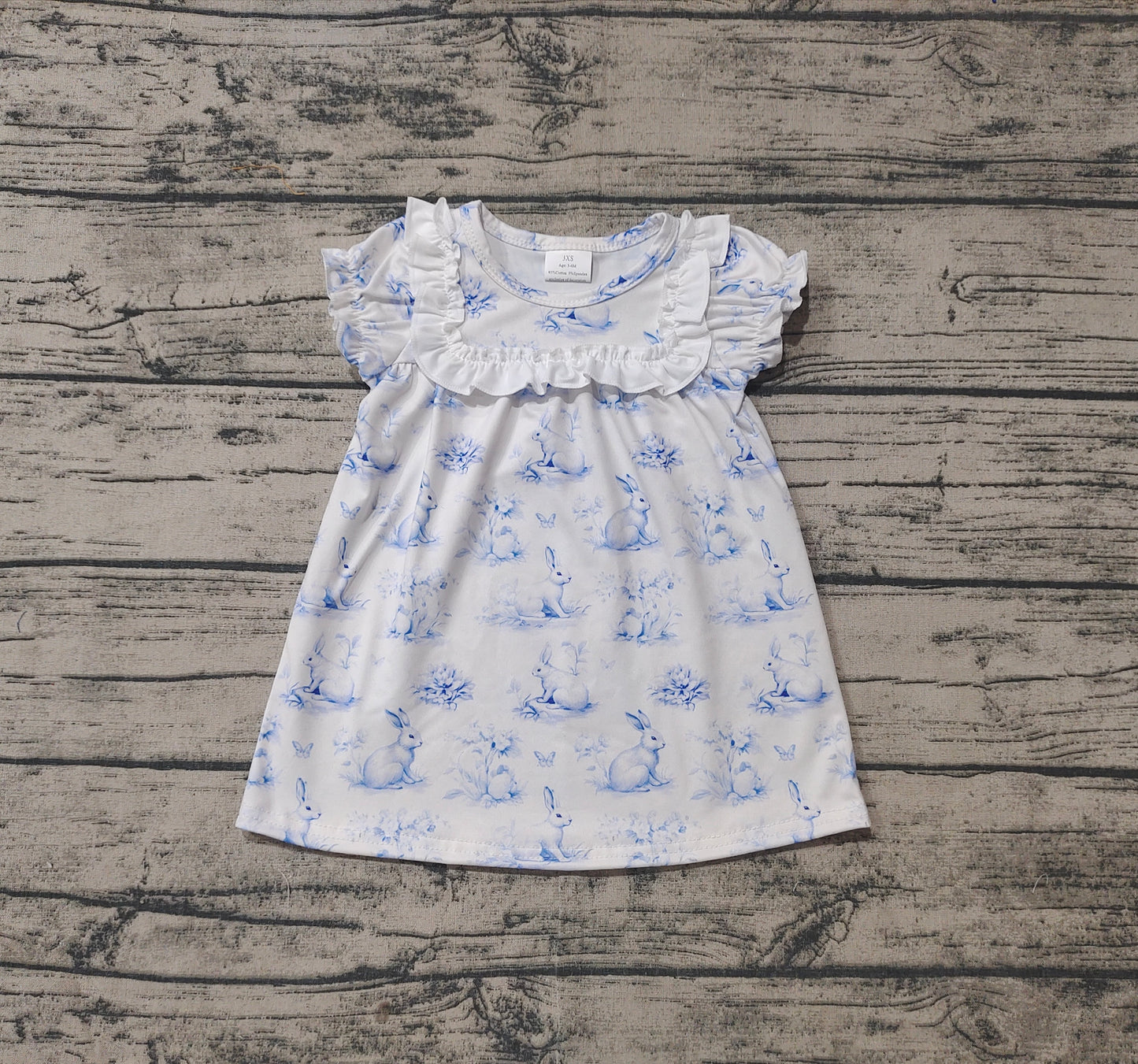 Baby Girls Easter Blue Rabbit Butterfly Knee Length Dresses