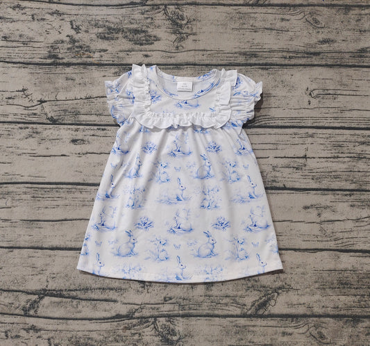 Baby Girls Easter Blue Rabbit Butterfly Knee Length Dresses