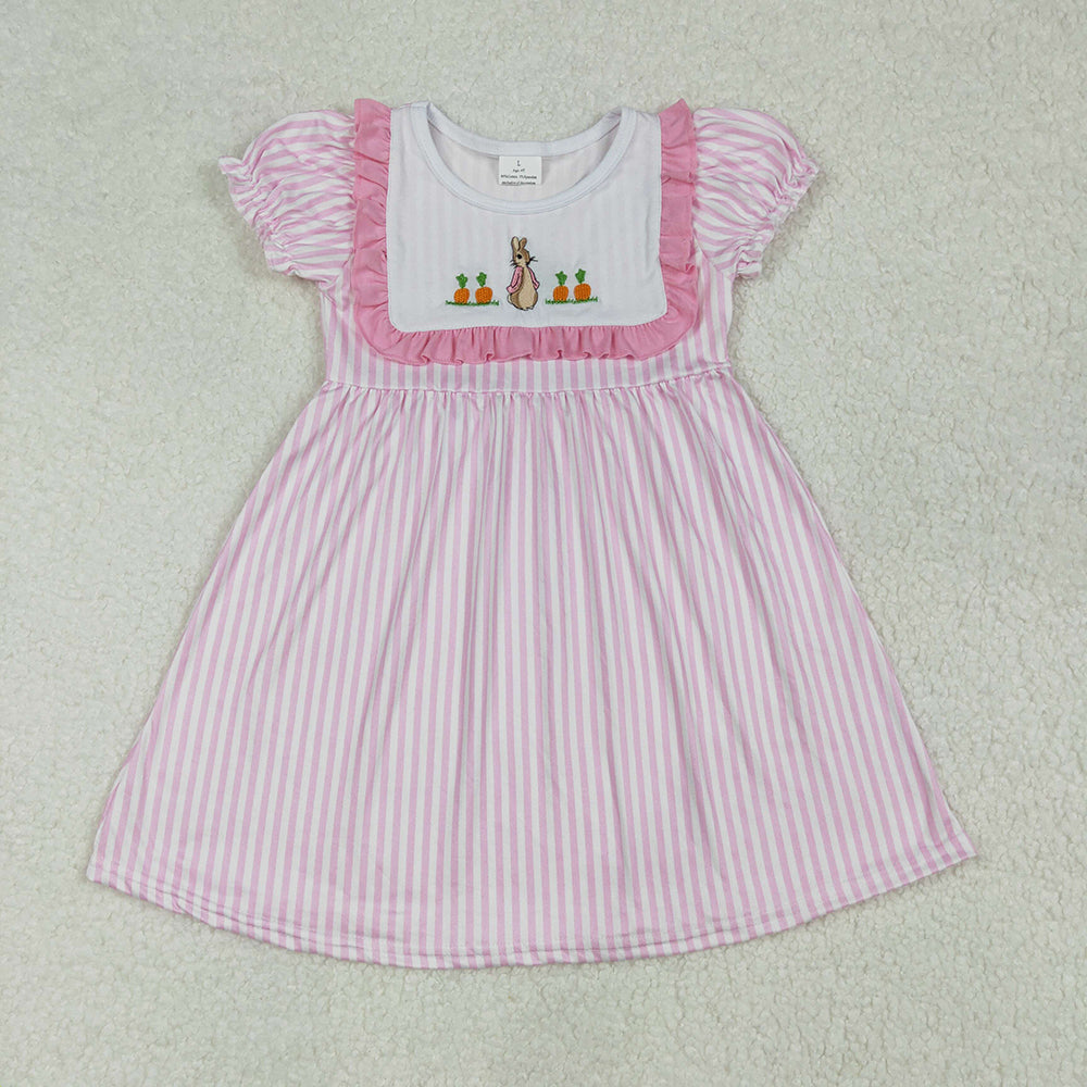 Baby Girls Pink Rabbit Carrots Embroidery Knee Length Dresses