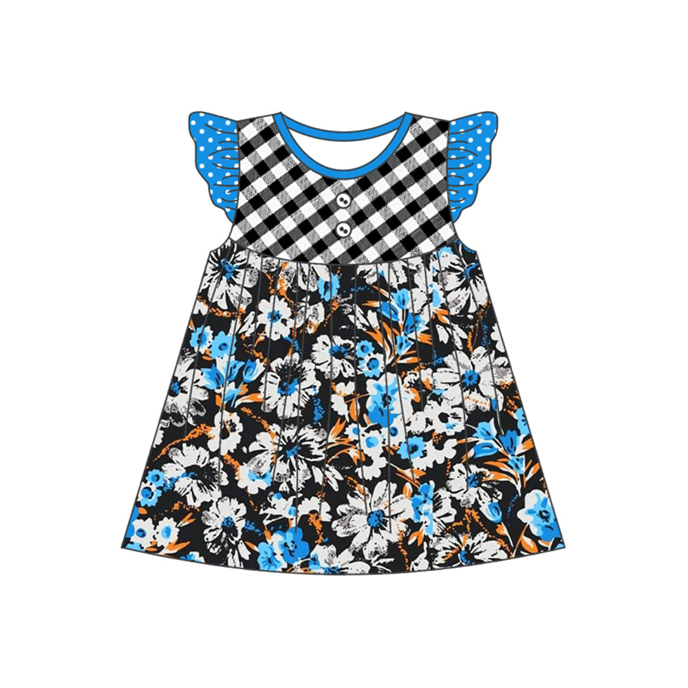 Baby Girls Black Checkered Flowers Knee Length Dresses Preorder