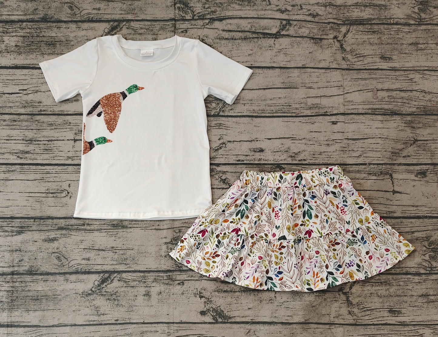 Baby Girls Mallard Duck Shirt Floral Skirt Clothes Sets