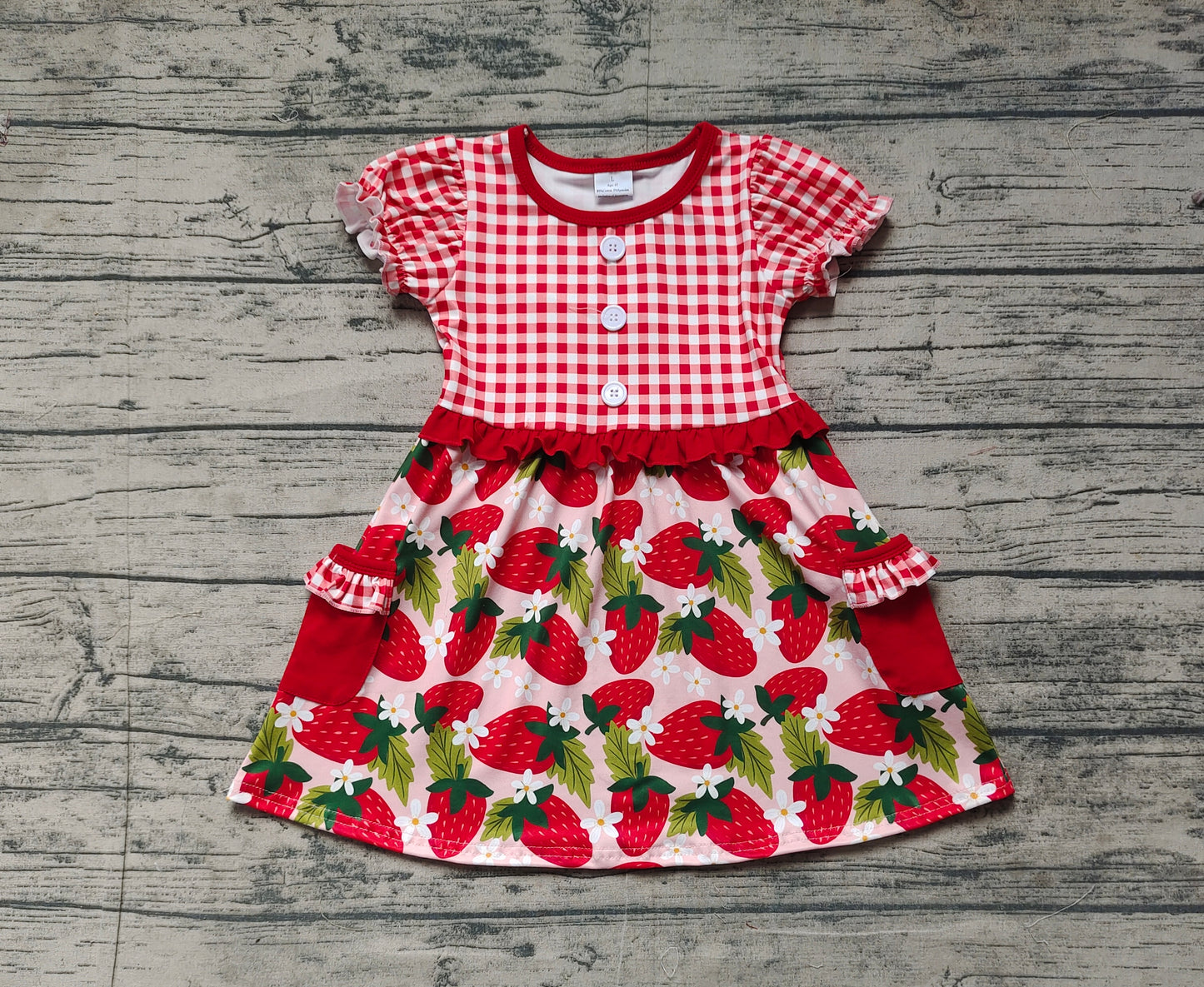 Baby Girls Red Checkered Strawberry Knee Length Dresses