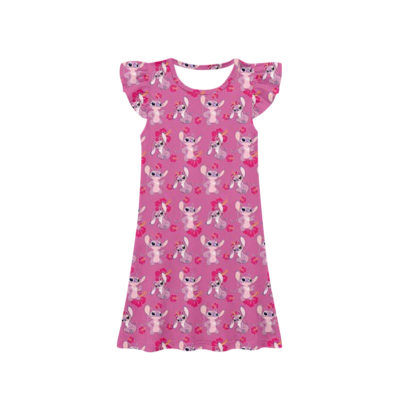 Baby Girls Pink Mouse Flowers Flutter Sleeve Knee Length Dresses Preorder