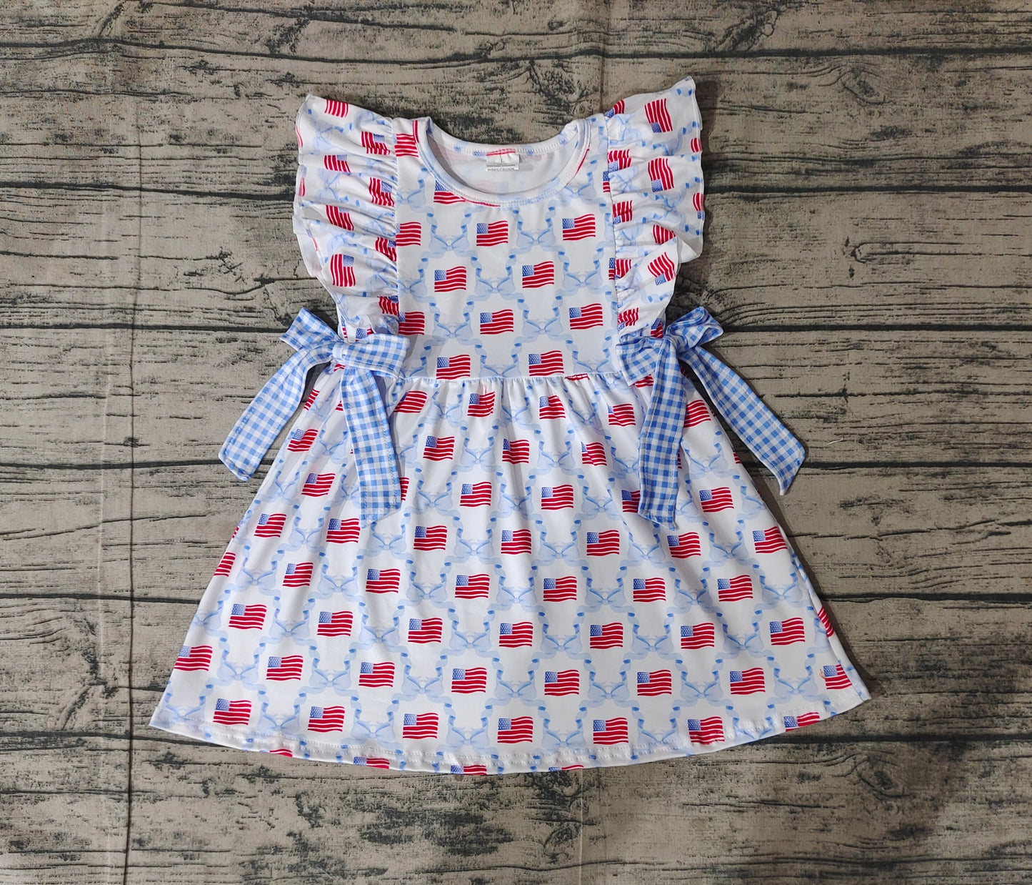 Baby Girls Blue Bows Flag Knee Length Dresses