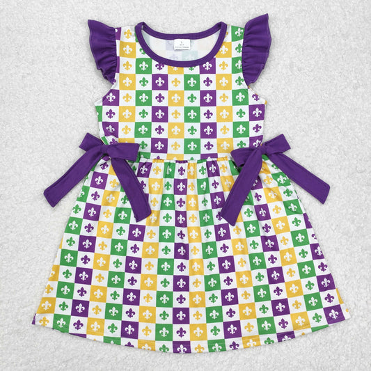 Sibling Baby Boys Girls Mardigras Anchors Checked Bows Knee Length Dress Pocket Rompers