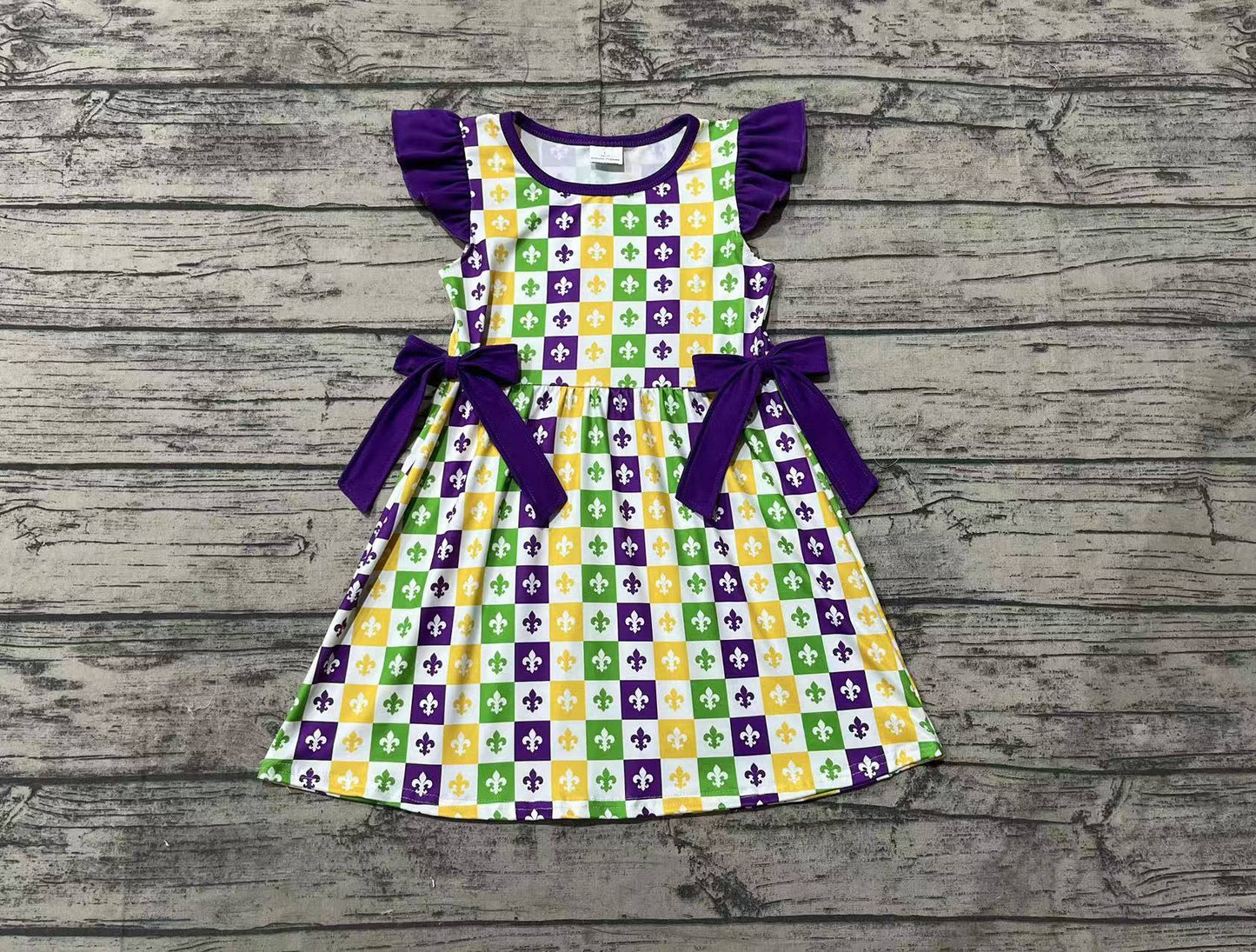 Baby Girls Mardi Gras Anchor Bows Knee Length Dresses