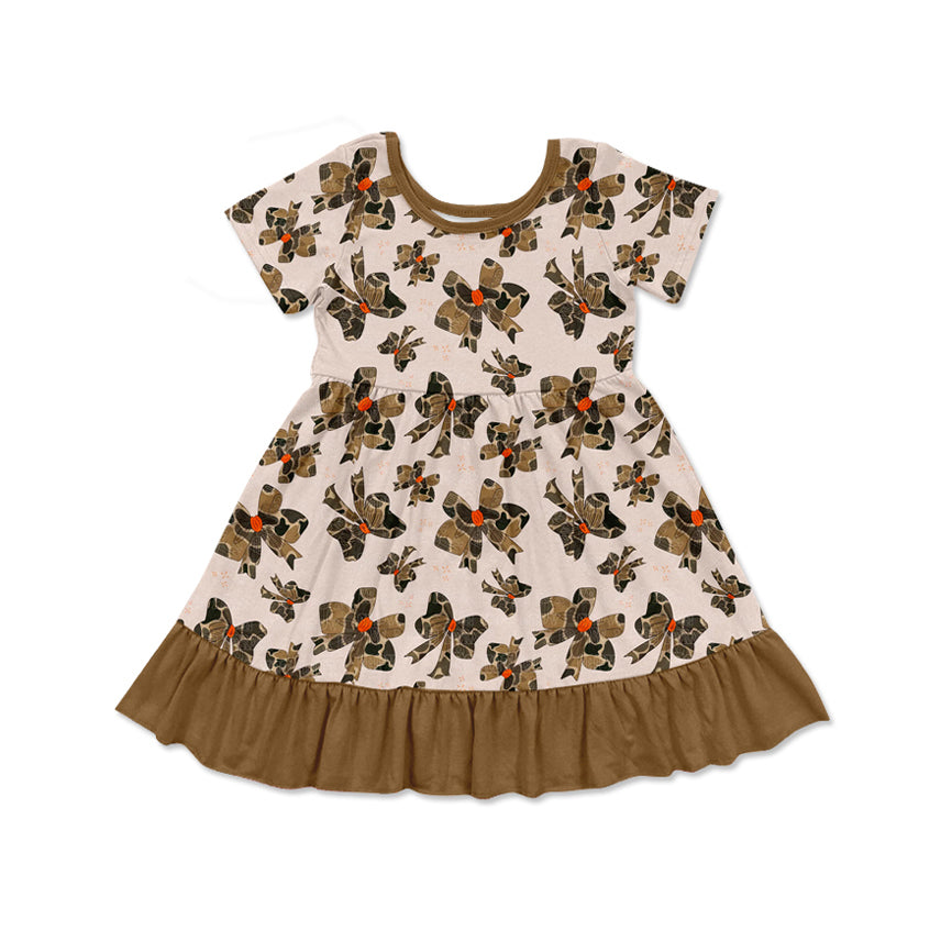 Baby Girls Bows Brown Camo Knee Length Dresses Preorder