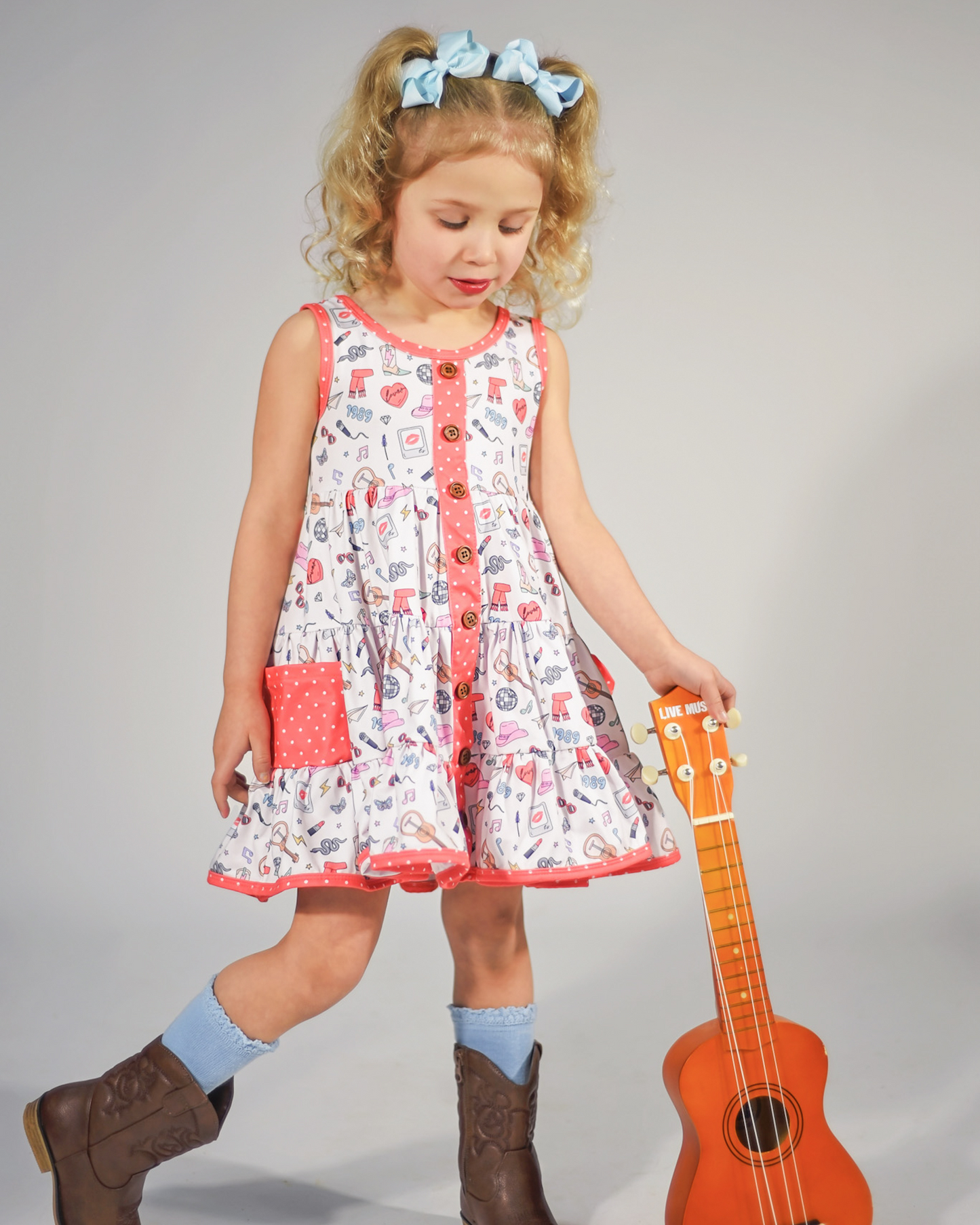 Baby Girls Singer Sleeveless Buttons Knee Length Dresses Preorder