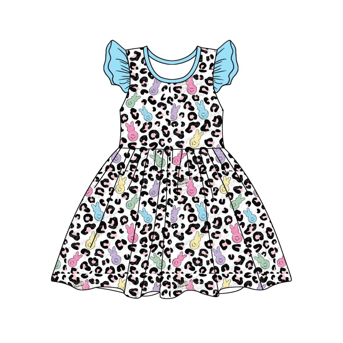 Baby Girls Easter Leopard Rabbits Knee Length Dresses Preorder
