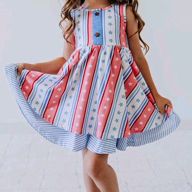 Baby Girls 4th Of July Stars Sleeveless Knee Length Dresses Preorder