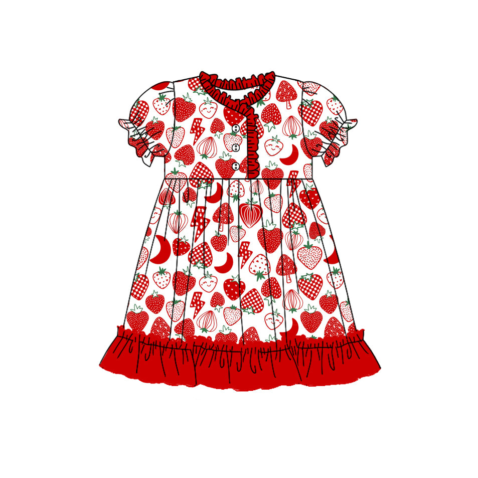 Baby Girls Red Strawberry Ruffle Knee Length Gown Dresses Preorder