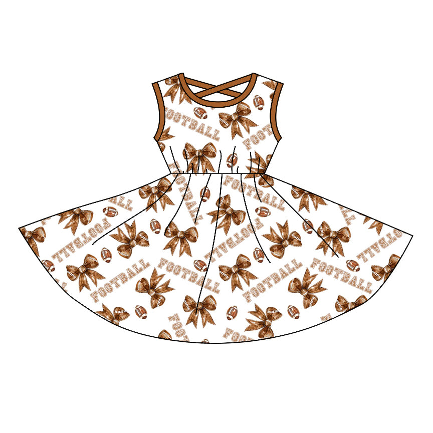 Baby Girls Football Brown Bows Knee Length Dresses Preorder
