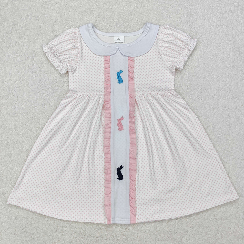 Baby Girls Easter Rabbits Polka Dots Knee Length Dresses