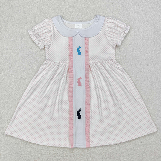 Embroidery Baby Girls Easter Rabbits Polka Dots Rompers Dresses