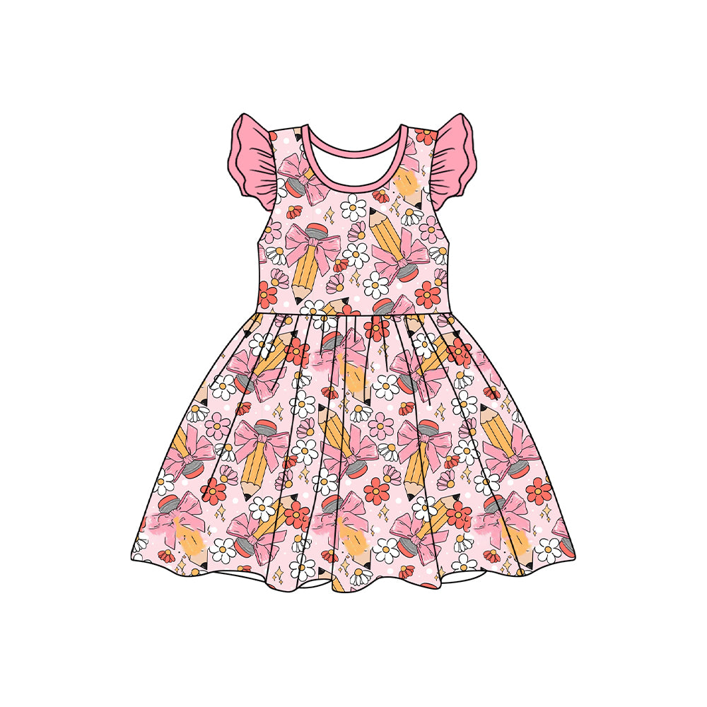 Baby Girls Pencil Bows Flowers Pearl Knee Length Dresses Preorder