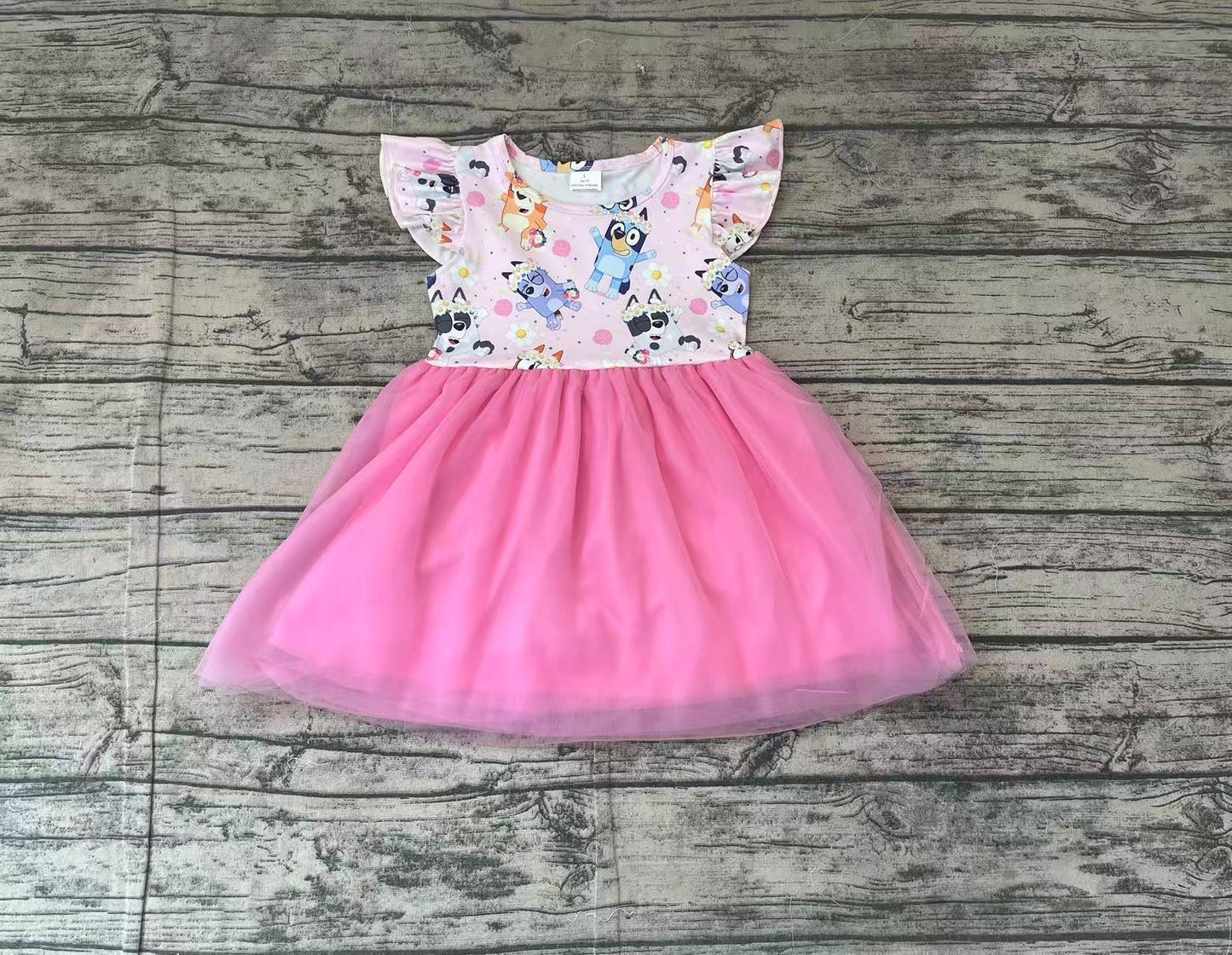 Baby Girls Pink Dogs Flowers Tutu Knee Length Dresses