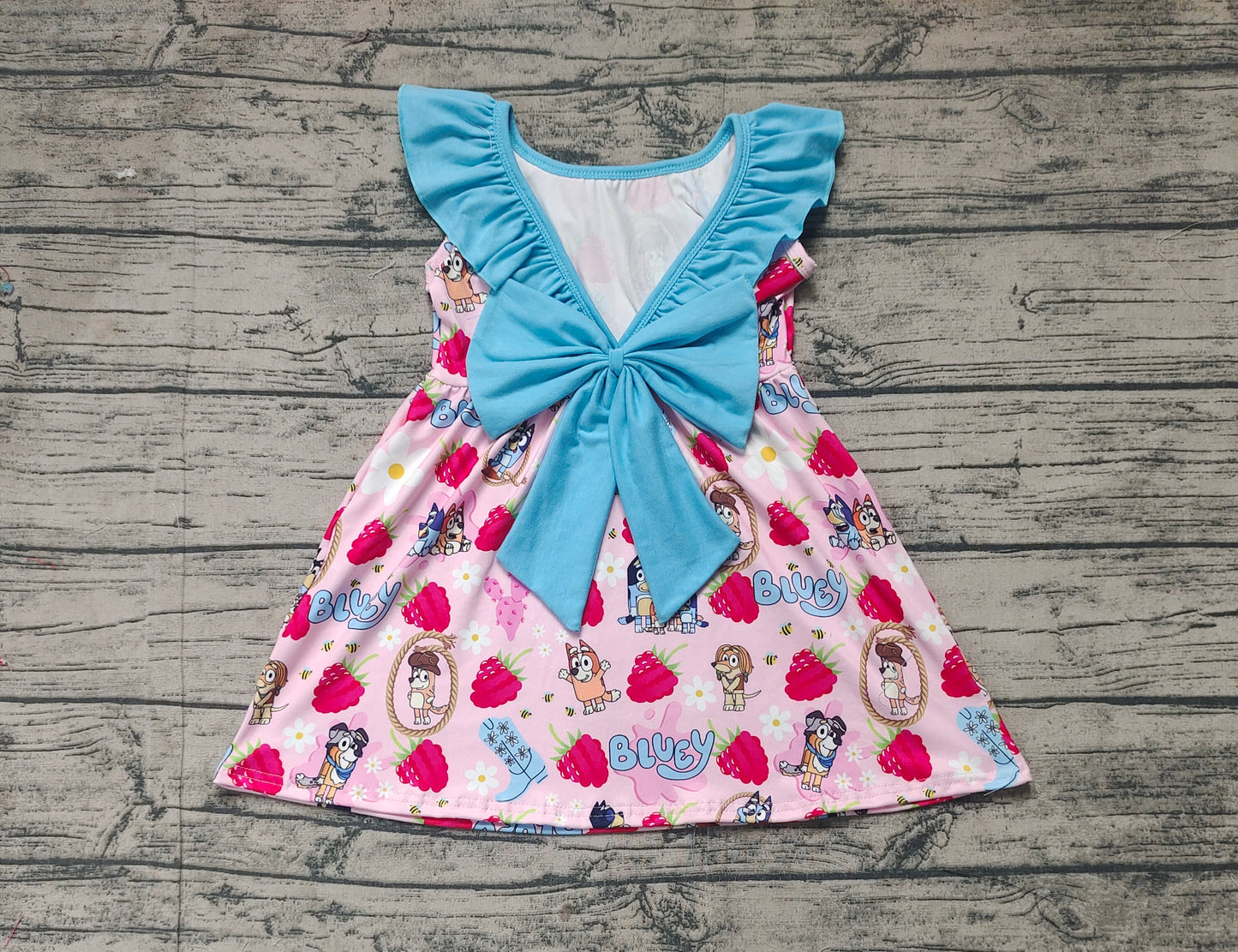 Baby Girls Dogs Strawberry Bows Knee Length Dresses