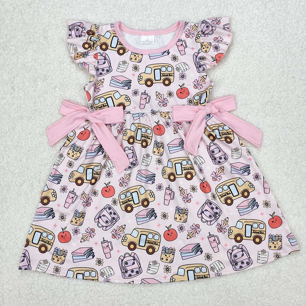 Sibling Baby Girls Pencil Pink Bow Back To School Dresses Outfits